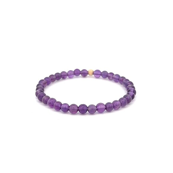 Natural Amethyst Mini 4mm Stretchable Bracelet 14k Gold Bead Charm Stardust - Picture 4 of 6